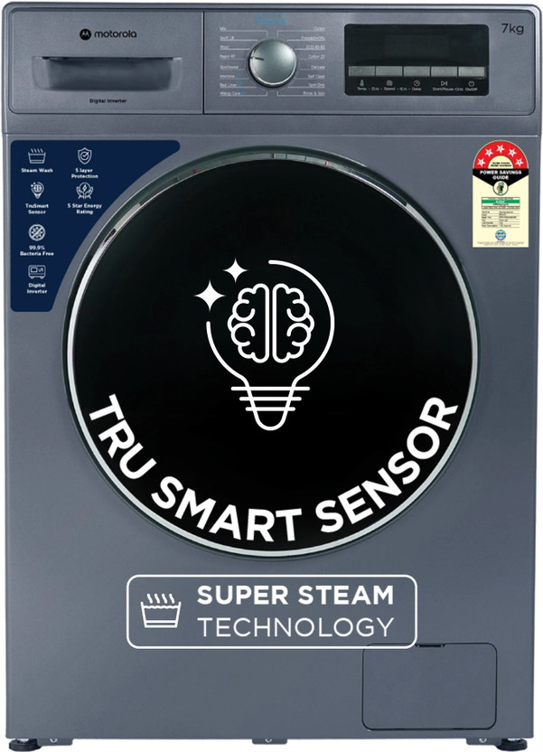 MOTOROLA 7 kg Super Steam Technology Fully Automatic Front Load Washing Machine with In-built Heater Blue(MTFL705NHNJB)