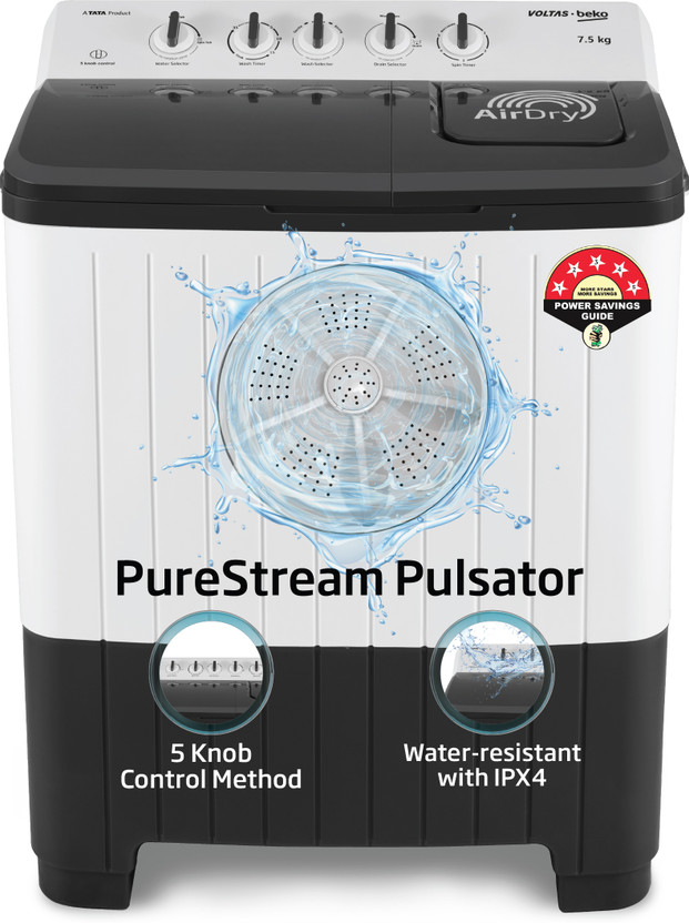 Voltas Beko 7.5 kg Semi Automatic Top Load Washing Machine Grey, White(WTT75UHA/OK5S1S1W01)