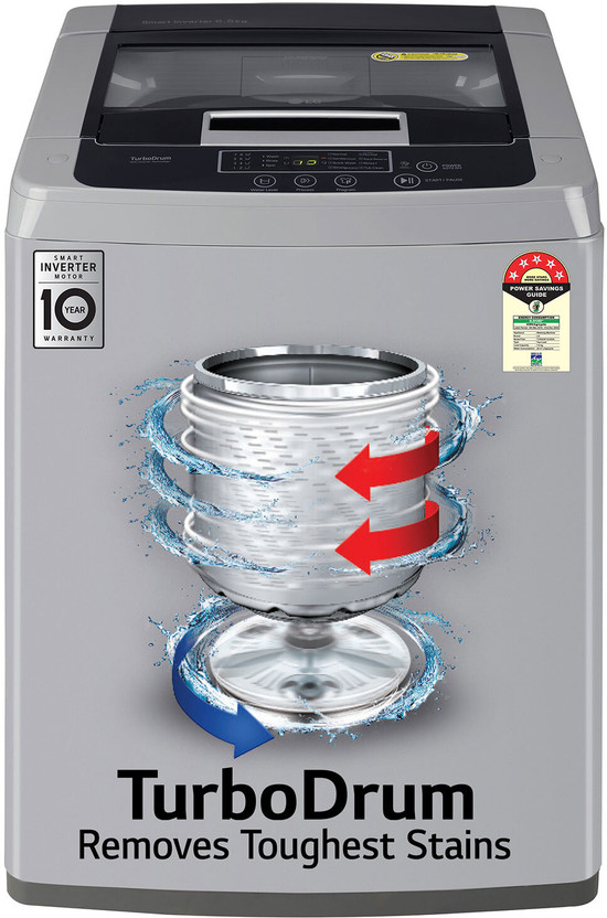LG 6.5 kg 5 Star with Smart Inverter Technology, TurboDrum and Smart Diagnosis Fully Automatic Top Load Washing Machine Silver(T65SKSF4Z)