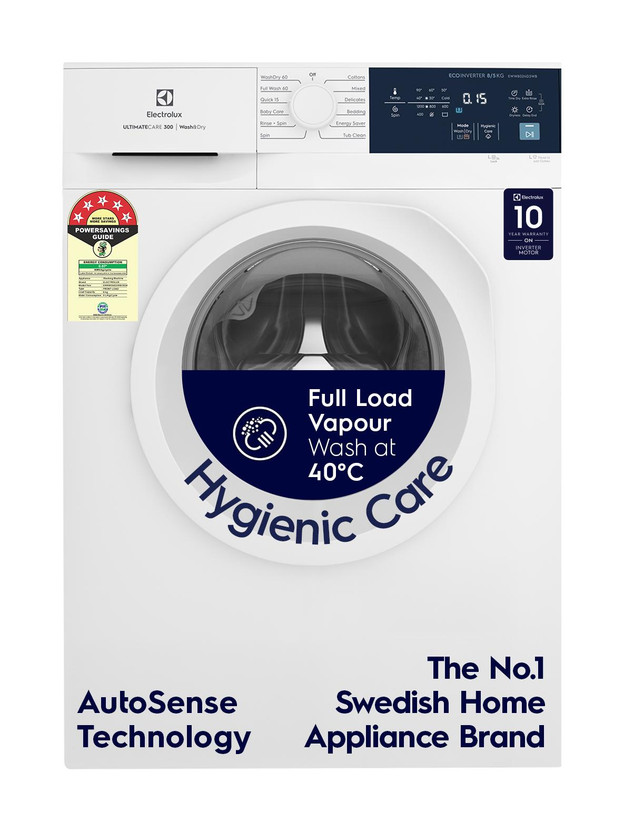 Electrolux 8/5 kg Washer with Dryer 5 Star EcoInverter, 40C Vapour Wash,UltimateCare 300 White(EWW8024D3WB)