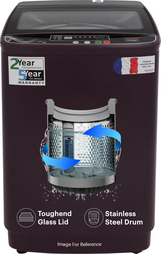Thomson 8.5 kg PureWash Toughened Glass Lid with Stainless Steel Drum, Magic Filter and Multiple Wash Programs Semi Automatic Top Load Washing Machine Red, Maroon(TTL8500R)