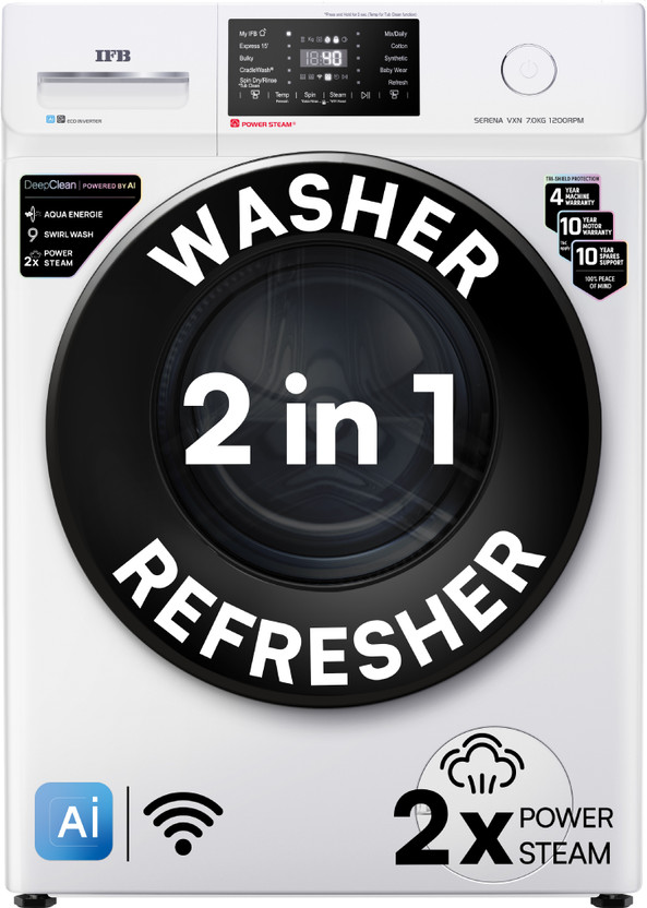 IFB 7 kg 5 Star with Steam Refresh Program, 9 Swirl wash, Eco Inverter, Powered by AI with Wi Fi Fully Automatic Front Load Washing Machine with In-built Heater White(SERENA VXN 7012 CMS)