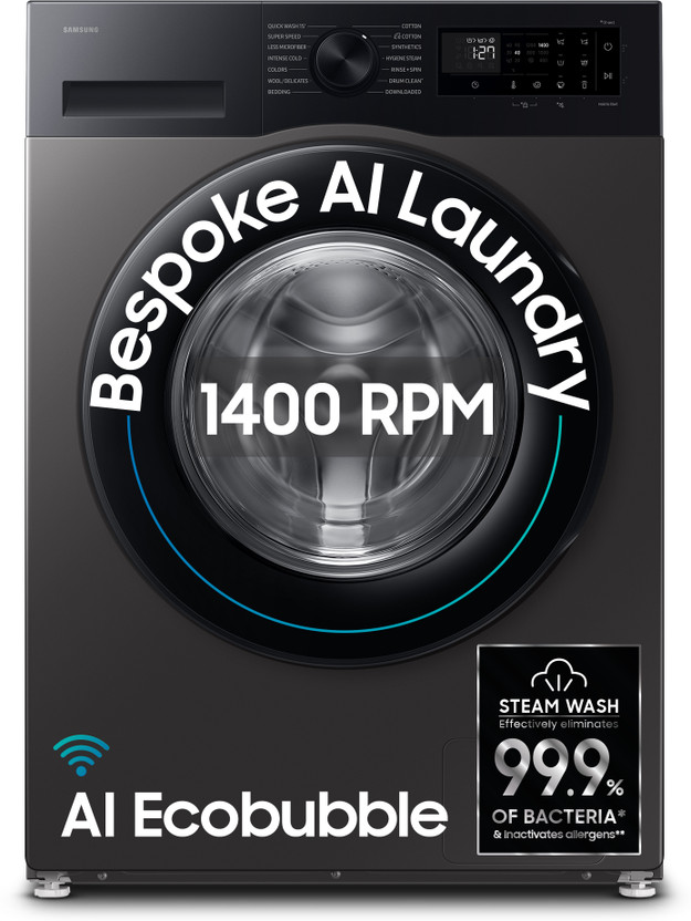 Samsung 9 kg 5 Star, AI Ecobubble, Super Speed, Wi-Fi, Hygiene Steam, Digital Inverter Motor Fully Automatic Front Load Washing Machine with In-built Heater Grey(WW90DG5U24AXTL)