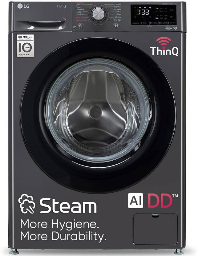 LG 8 kg 5 Star, AI Direct Drive Technology, Steam, 6 Motion DD Fully Automatic Front Load Washing Machine Black (FHP1208Z3M)