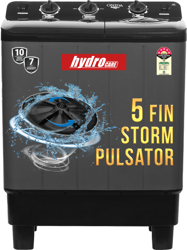 ONIDA 7 kg 5 Star With Five-Fin Storm Pulsator Semi Automatic Top Load Washing Machine Black, Grey(S70GR)