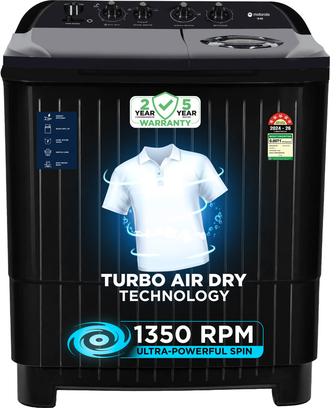 MOTOROLA 10 kg Semi Automatic Top Load Washing Machine Black(MTSA1005NNNHBL)