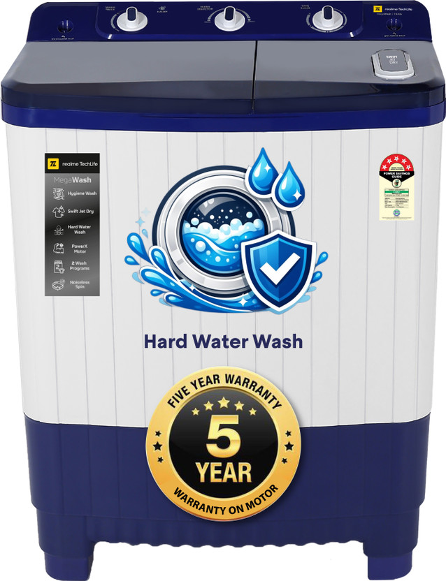 realme TechLife 7.5 kg Semi Automatic Top Load Washing Machine Blue, White(RMSA755NNNDW)