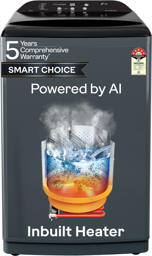 Godrej 8 kg Inbuilt Heater with Unbalanced Load Sensing Fully Automatic Top Load Washing Machine with In-built Heater Grey(WTEON ADAC 80 5.0 FEFH GLGR)