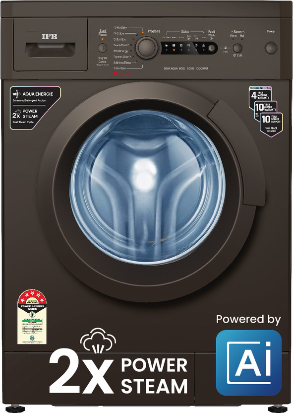 IFB 7 kg Powered by AI, 5 Star,� with 2x Steam Cycle Fully Automatic Front Load Washing Machine with In-built Heater Brown(DIVA AQUA MXS 7010)