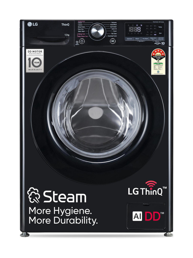 LG LG 12 kg 5 Star, AI Direct Drive Technology, Wi-Fi Enabled, Steam Wash, Intelligent & Convenient Fabric Care, Allergy Care, Remote Control, In-Built Heater Fully Automatic Front Load Washing Machine with In-built Heater Black(FHP1412Z3O) - Flipkart Deal