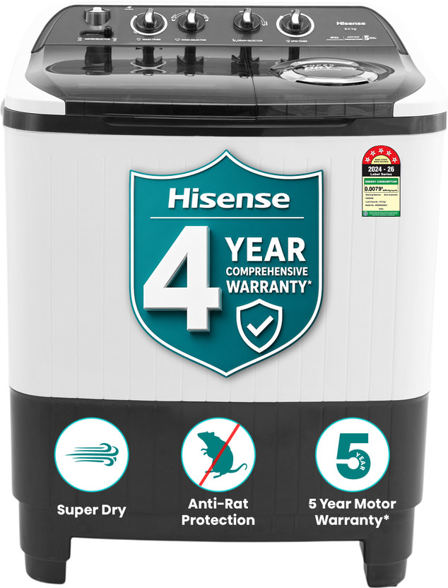 Hisense 8 kg Semi Automatic Top Load Washing Machine Grey(WS8005SDG5)