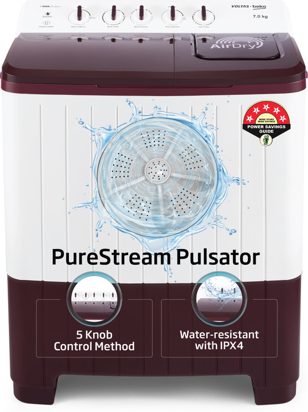 Voltas Beko by A Tata Product 7 kg Semi Automatic Top Load Washing Machine Maroon, White(WTT70UHA/OK5R0R0W01)