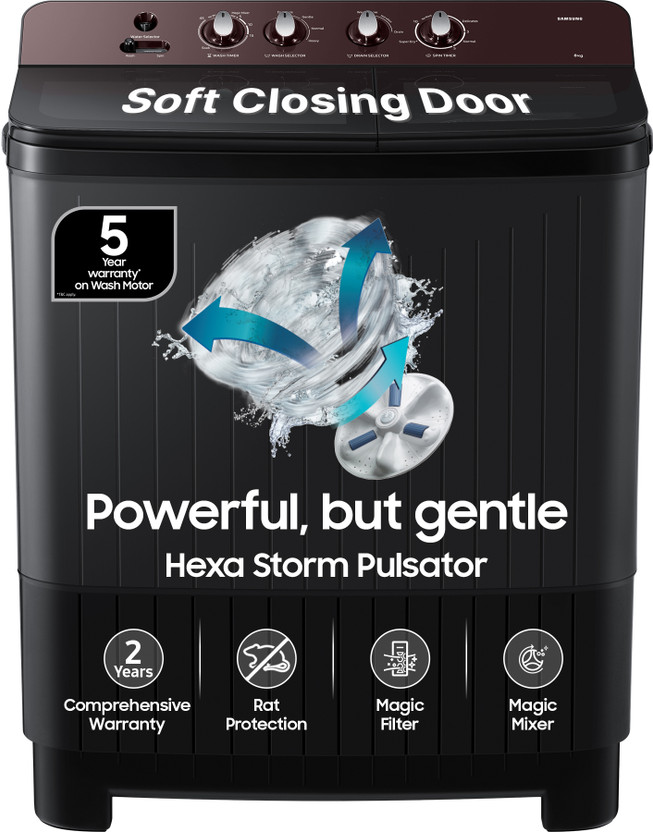 Samsung 8 kg 5 Star, Soft Closing Door, Hexa Strom Pulsator Semi Automatic Top Load Washing Machine Grey(WT80F4560RD/TL)
