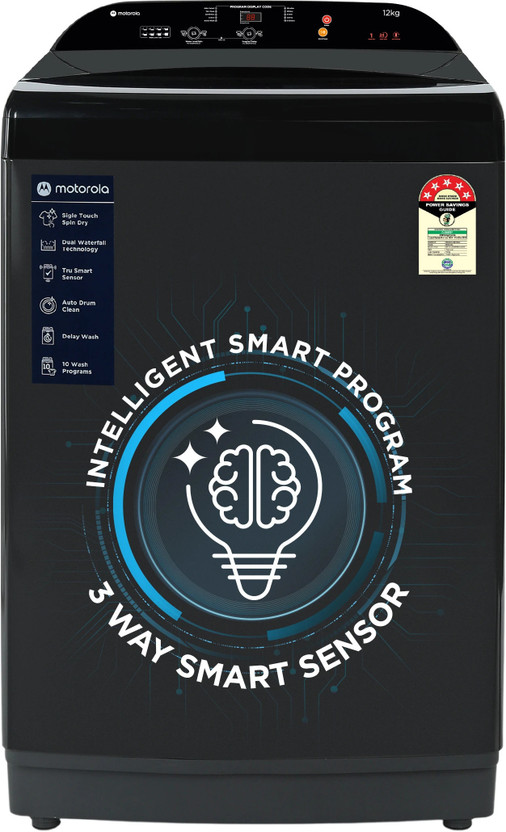 MOTOROLA 12 kg 5 Star, Intelligent Smart Programs Fully Automatic Top Load Washing Machine Grey, Black(MTTL1205NNNHG)