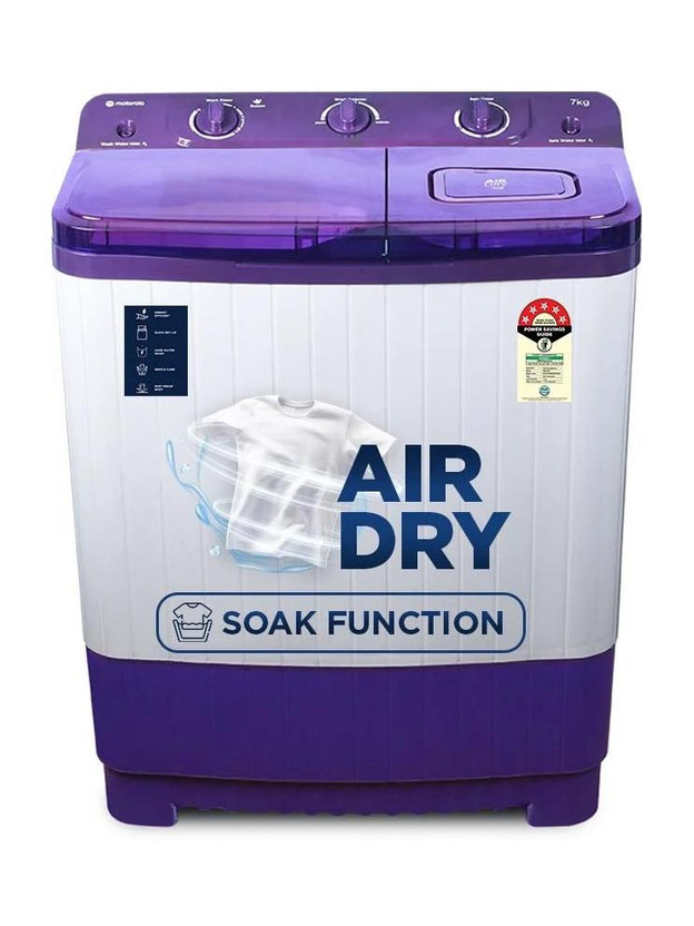 MOTOROLA 7 kg Semi Automatic Top Load Washing Machine White, Purple(MTSA705NNNDP)