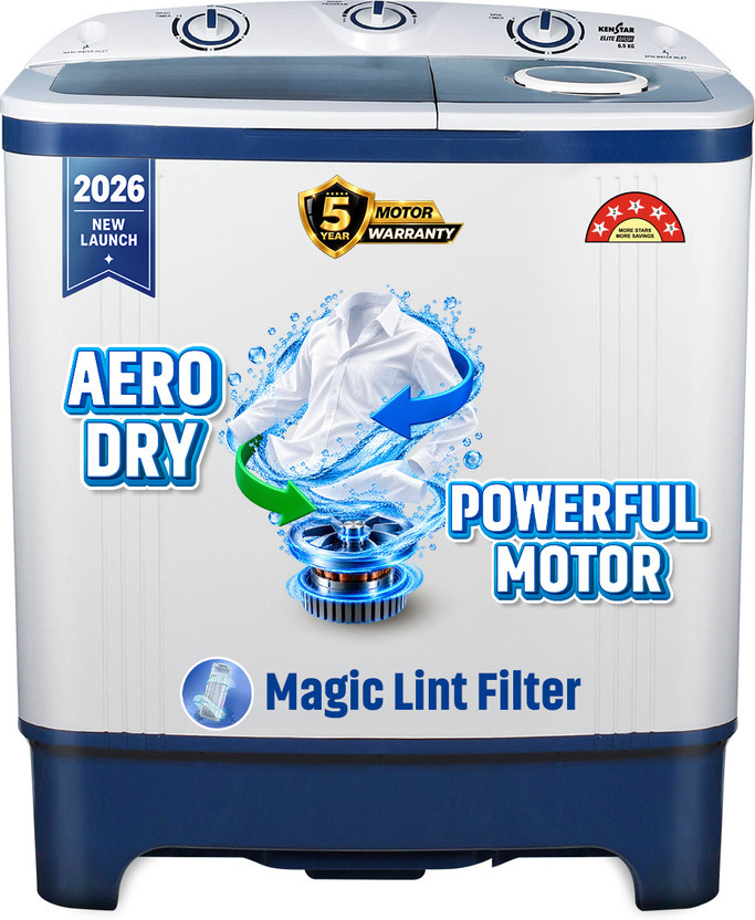 Kenstar 6.5 kg Semi Automatic Top Load Washing Machine Blue, White(KSSA655NNNDB)