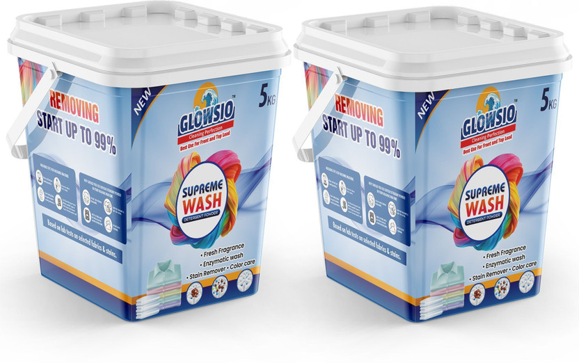 GLOWSIO SUPREME WASH 5+5 Detergent Powder | Dissolves Easily Detergent Powder (Active Fresh)(10 kg)