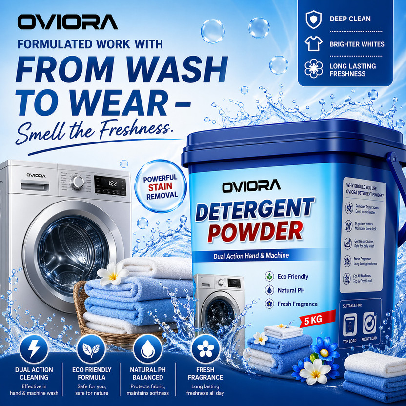 OVIORA Detergent Powder 5kg | Stain Remover | Machine & Hand Wash Detergent Powder(5 kg)