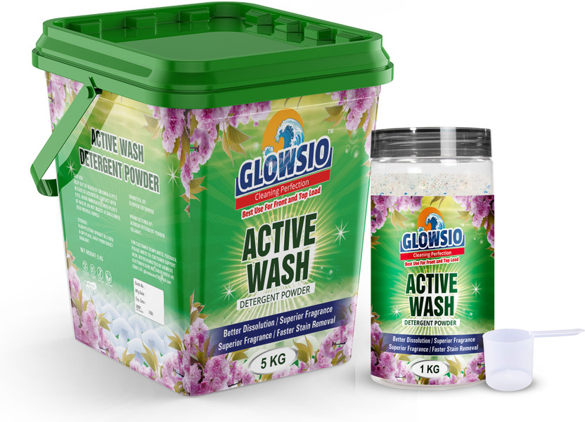 GLOWSIO Active Wash Detergent Powder 5+1 Kg | Free Scoop | Preserve Shine, Easy Dissolve Detergent Powder (Active Fresh)(6 kg)