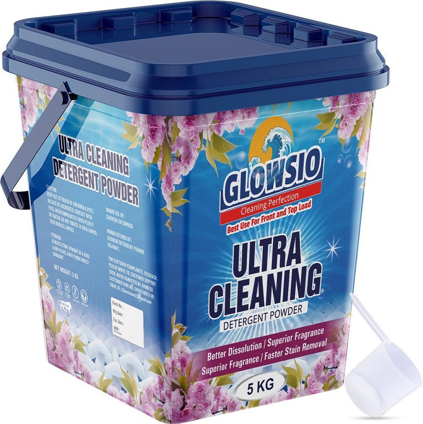 GLOWSIO Ultra Cleaning Detergent Powder 5 Kg | Free Scoop | Dissolves Easily, Color Safe Detergent Powder (Active Fresh)(5 kg)