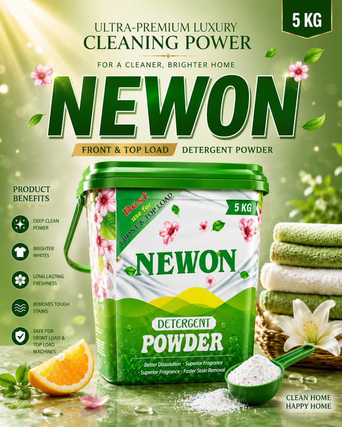 NEWON Super Detergent Powder 5 Kg |Dissolves Easily, ColorSafe Detergent Powder (Active Fresh)(5 kg)