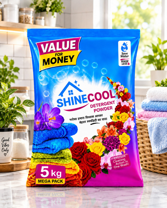 SHINECOOL 5kg floral washing powder advanced detergent powder Detergent Powder (Rose) Detergent Powder (Rose)(5 kg)