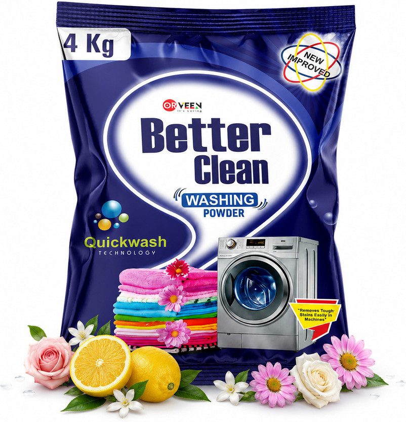 Orveen Better Clean Washing Powder 4 Kg | Front & Top Load Washing Machine, Improved Detergent Powder (Active Fresh)(4 kg)