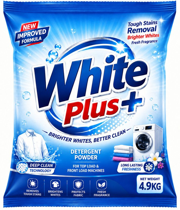 BrightWash White Plus Detergent Powder 4.9 kg | Tough Stain Removal & Brighter Whites Detergent Powder (Fresh Floral)(4.9 kg)