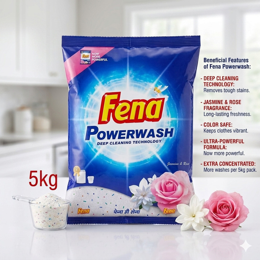 Fena Powerwash Deep Cleaning (Jasmine & Rose) 5x1 Detergent Powder (Jasmine & Rose fragrance)(5 kg)
