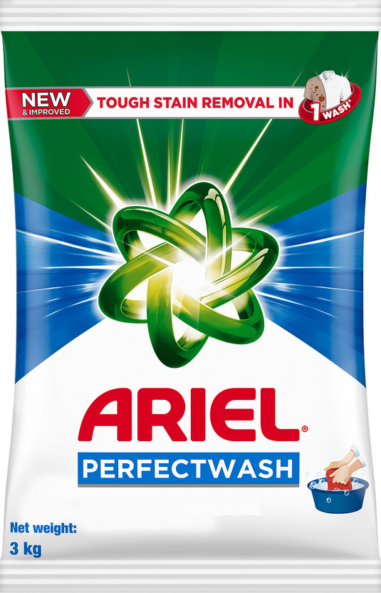 Ariel PerfectWash Detergent Powder 3kg, Removes tough stains likeHaldi in 1 wash Detergent Powder(3 kg)
