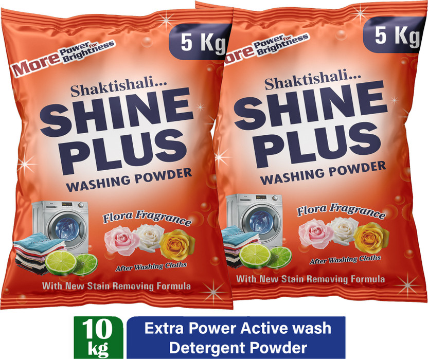 Shaktishali SHINE PLUS Extra Power Detergent Powder 10 Kg | Remove Dried Stains* Detergent Powder (Active Fresh)(10 kg)