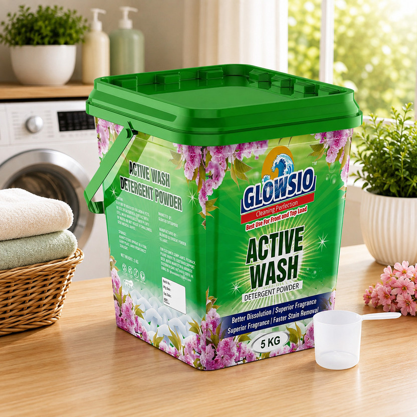 GLOWSIO NEW|ACTIVE WASH Detergent Powder 5kg | Dissolves Easily, Preserve Fabrics Shine Detergent Powder (ACTIVE FRESH)(5 kg)