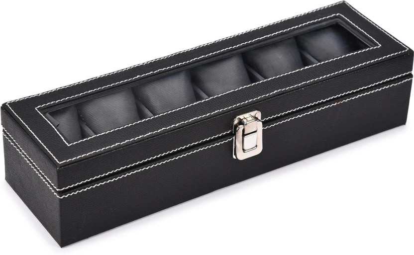 STORESHINE Men's and Women's Watch Box Holder Organizer Case in Black color(6 Compartments) Watch Box(Black, Holds 6 Watches)