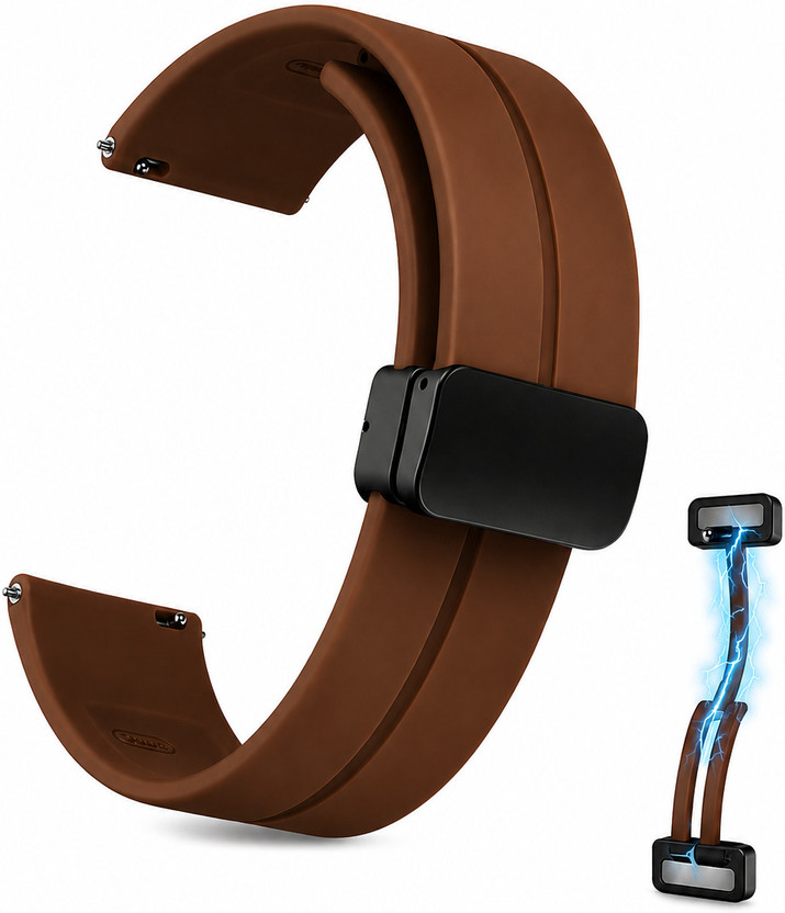Strapora Strapora 22mm Brown Magnetic Silicone Watch Strap | Adjustable Magnetic Lock 22 mm Silicone Watch Strap(Brown) - Flipkart Deal