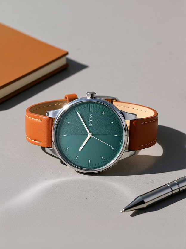 Titan 2648SL01 Titan Workwear Teal Green Dial Tan LeatherStrap Analog Watch  - For Women