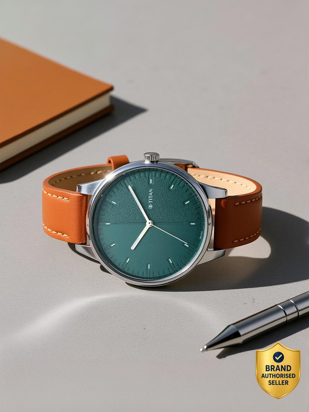 Titan 2648SL01 Titan Workwear Teal Green Dial Tan LeatherStrap Analog Watch  - For Women