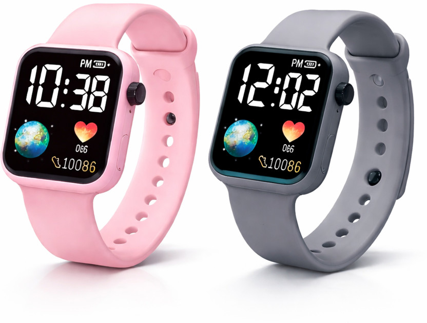 DIGIL Earth Display LED Watch Combo Grey Pink Kids Watch Combo Digital Watch  - For Boys & Girls