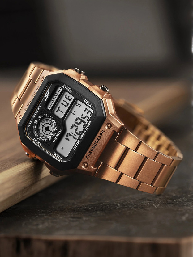 SONATA SF Hexa Metal Digital Black Dial Rose Gold Stainless Steel Strap Digital Watch  - For Men & Women