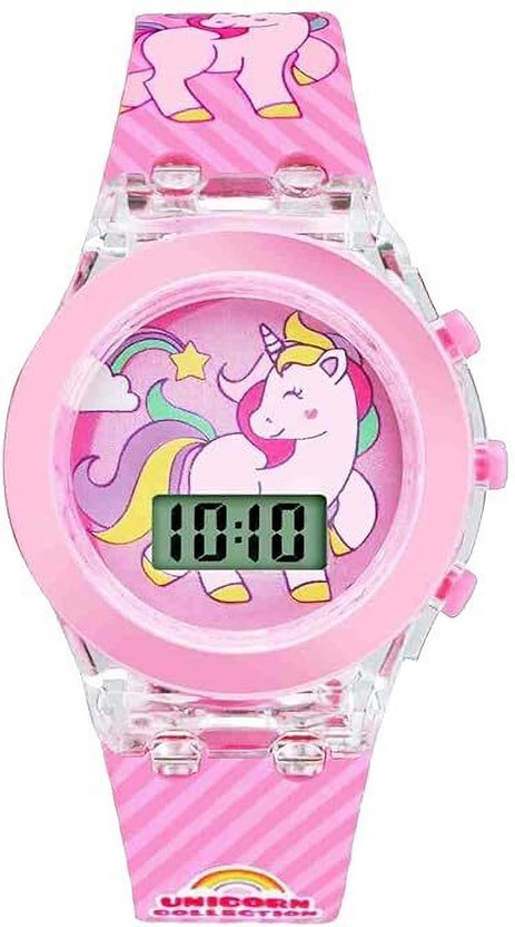 SALINA Unicorn Kids Digital Led Glowing Light Watch Stylish Multi-color Light With Pink Unicorn 3D Cartoon Digital Watch  - For Girls