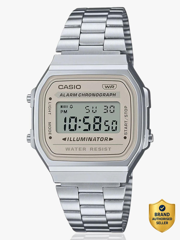 CASIO A168WA-8AYDF Vintage Brown Dial Silver Stainless Steel Band Digital Watch  - For Men & Women