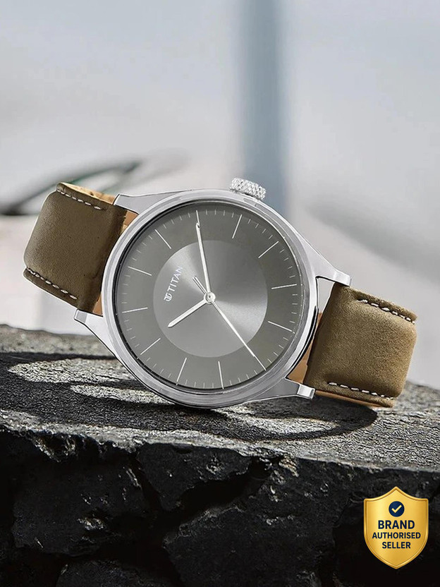 Titan NP1802SL08 Titan Workwear Urban Edge Grey Dial Brown LeatherStrap Analog Watch  - For Men