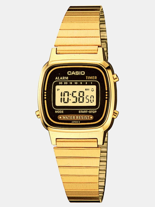 CASIO LA670WGA-1DF Vintage LA670WGA-1DF Black Dial Gold Stainless Steel Band Digital Watch  - For Men & Women