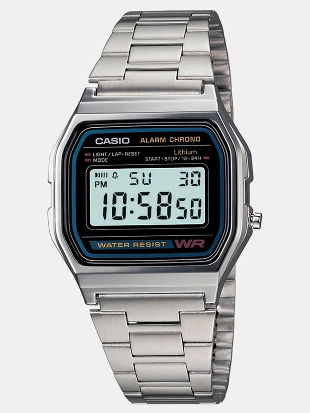 CASIO A-158WA-1DF Vintage A158WA-1DF Black Dial Silver Stainless Steel Band Digital Watch  - For Men & Women