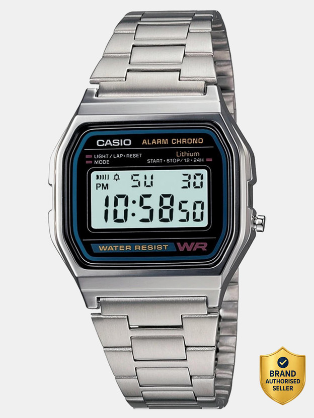 CASIO A-158WA-1DF Vintage A158WA-1DF Black Dial Silver Stainless Steel Band Digital Watch  - For Men & Women