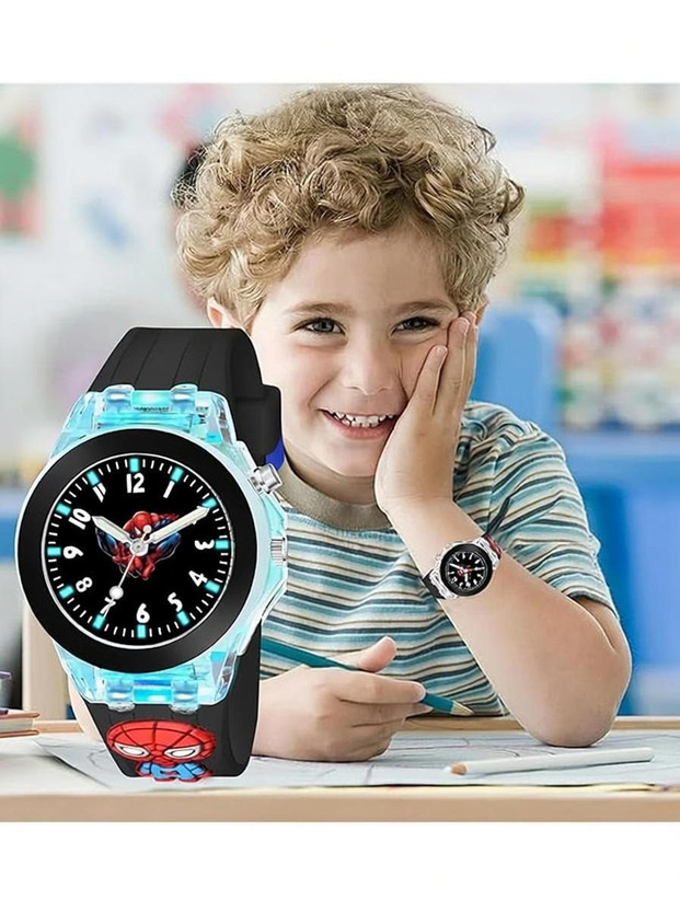 Prozo Spider Man 7 Color Glowing Light Watch for Boys Girls with 3D Cute Cartoon on Analog Watch  - For Boys & Girls