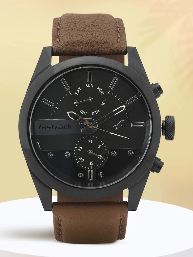 Fastrack Fastrack All Nighter Multifunction Black Dial Brown LeatherStrap Analog Watch  - For Men