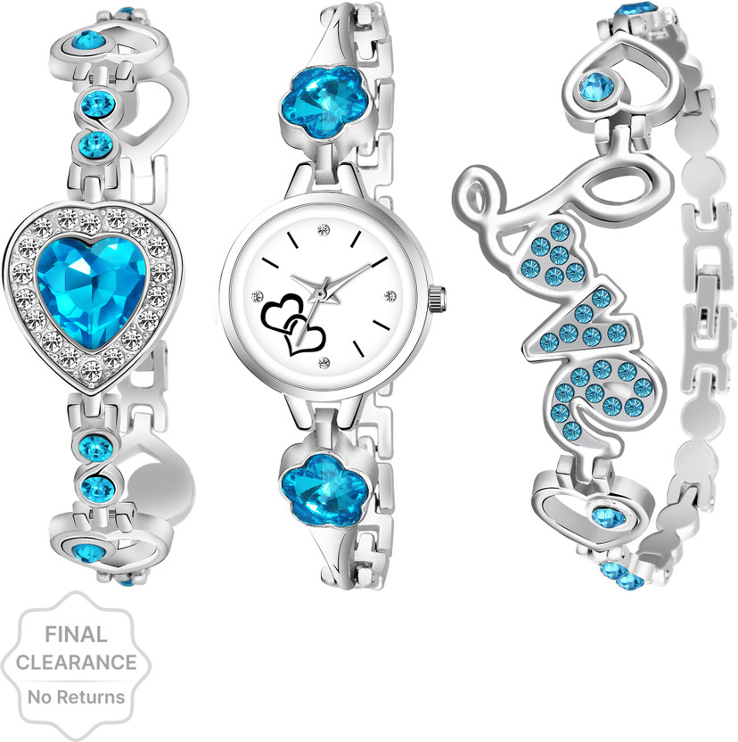 BRAIN BRAIN WATCH NEW WHITE DIMOND DIAL PRINTED WITH TWO BLUE BRACLET COMBO SET FOR WOMEN Analog Watch  - For Women - Flipkart Deal