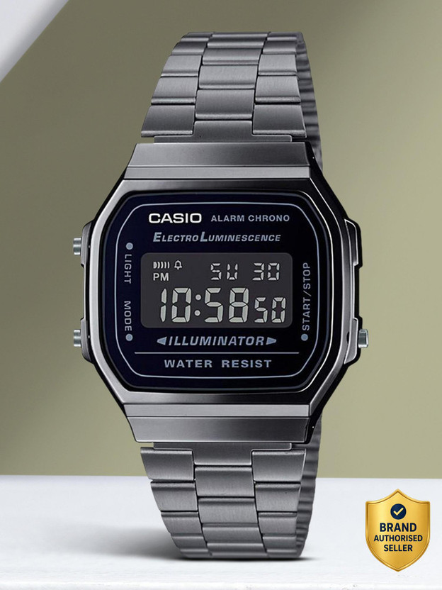 CASIO A168WGG-1BDF Vintage Black Dial Black Stainless Steel Band Digital Watch  - For Men & Women