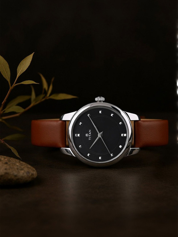 Titan NP2481SL07 Titan Workwear Minimalist Black Dial Brown LeatherStrap Analog Watch  - For Women
