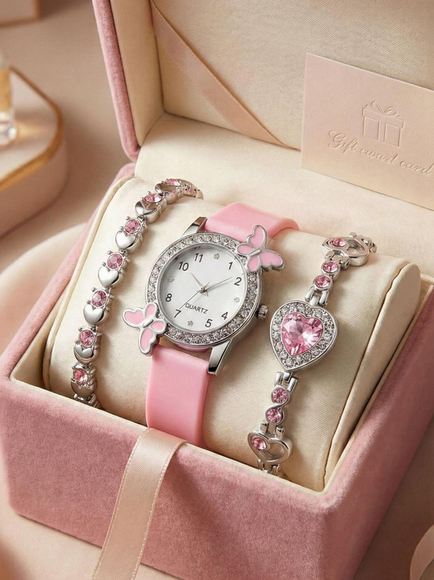 BRAIN Vintage NEW PINK COMBO BRACELET WITH ONEDIMOND BUTTERFLY Analog Watch  - For Girls